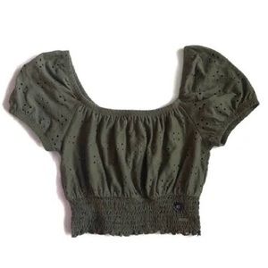 Hollister Dark Green Eyelet Crop Top Size XS